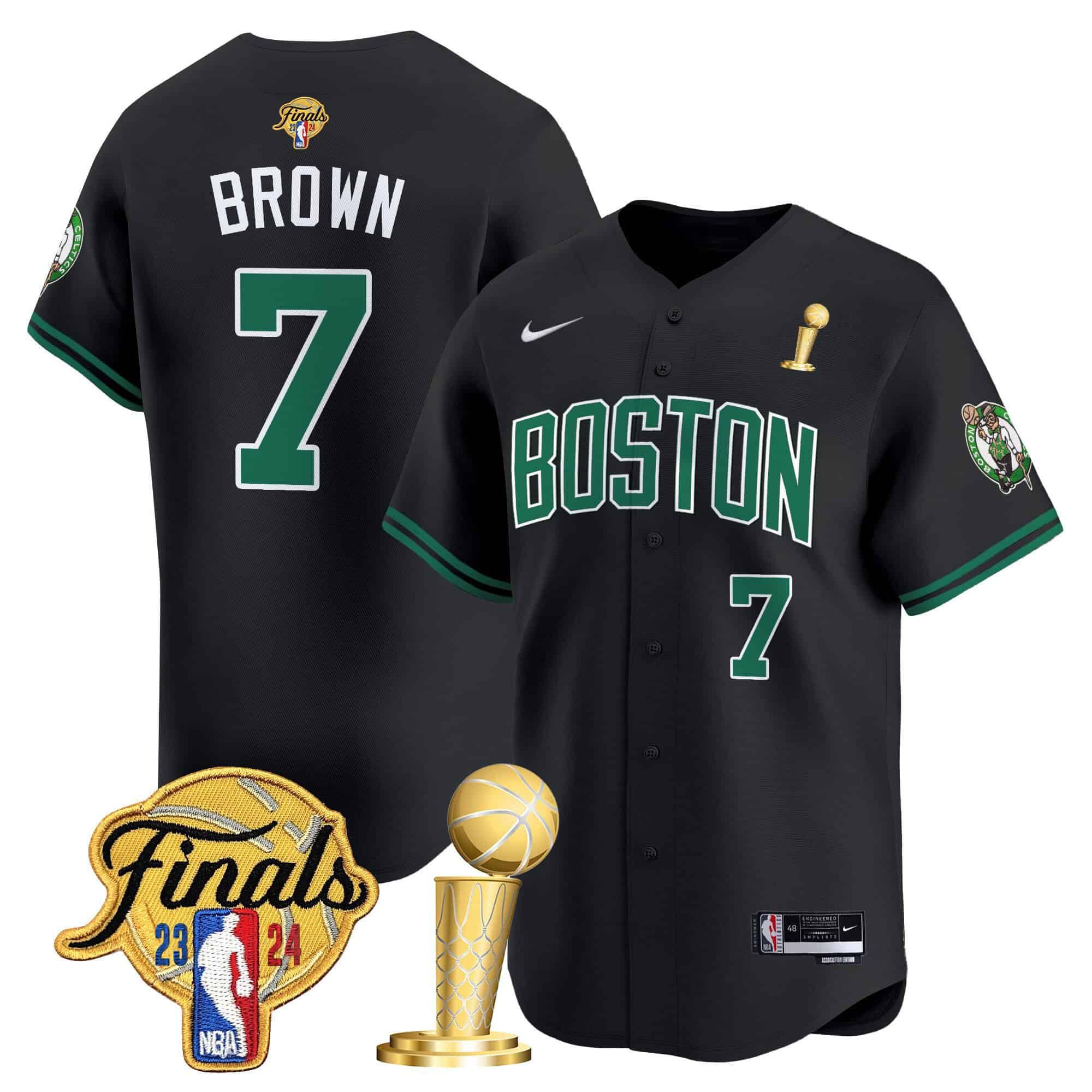 Men Boston Celtics #7 Brown Black 2024 Nike Final & Champions Patch Baseball NBA Jersey->boston celtics->NBA Jersey